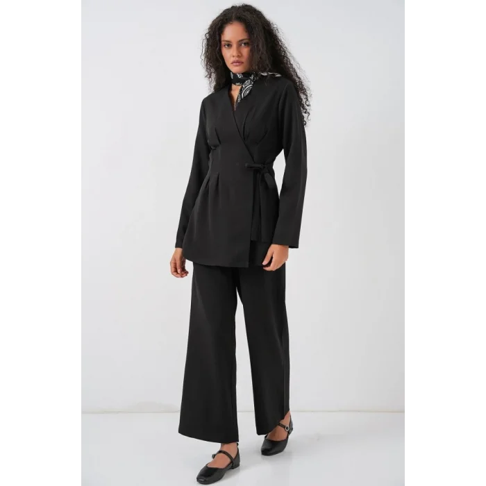 Kimono Pantolon Kumaş Takım 30054 - Siyah