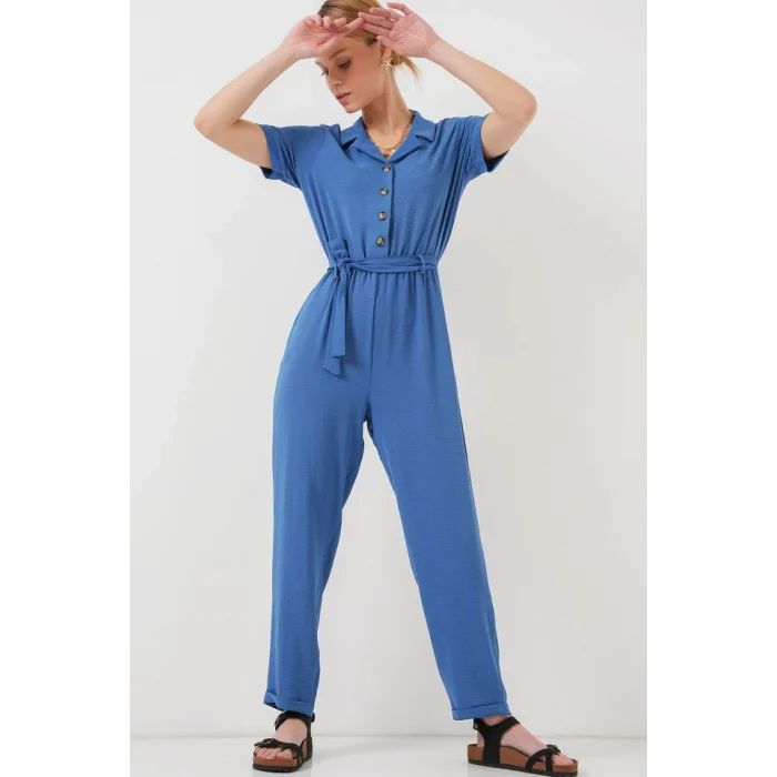 Kısa Kol Ayrobin Tulum 7030 - İndigo