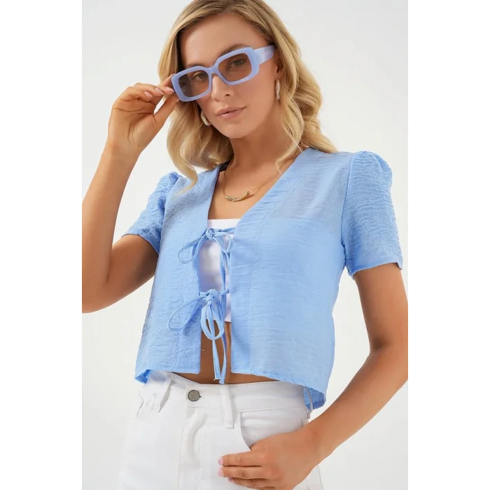 Kısa Kol Crop Bluz 958 - Mavi
