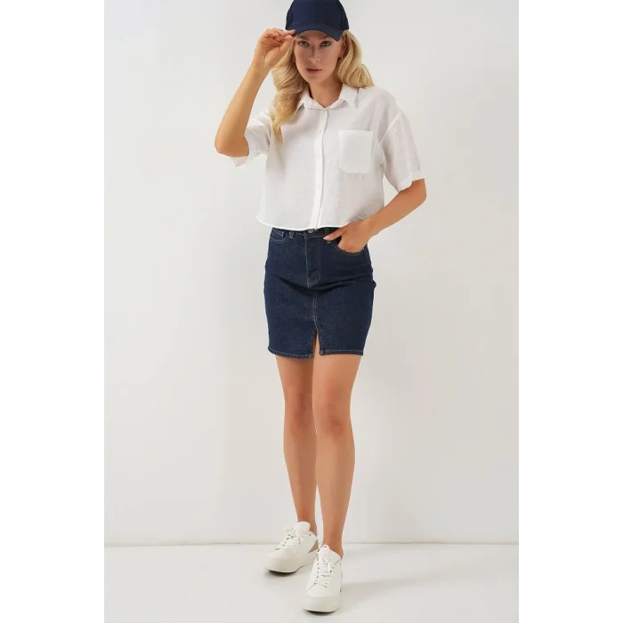 Kısa Kol Crop Gömlek 20341 - Beyaz