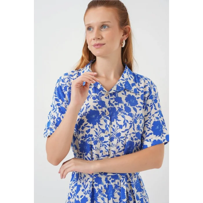 Kısa Kol Desenli Elbise 2560 - Saks