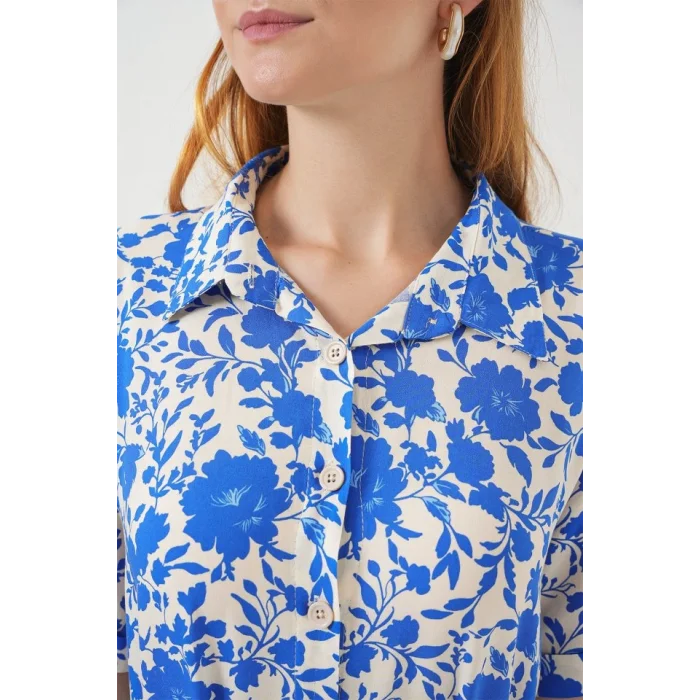 Kısa Kol Desenli Elbise 2560 - Saks