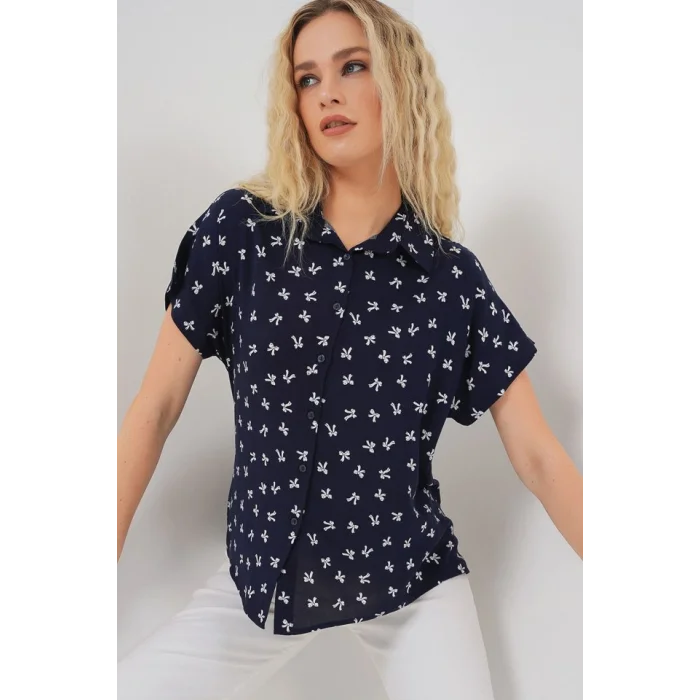 Kısa Kol Desenli Gömlek 20310 - Lacivert