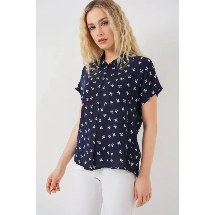 Kısa Kol Desenli Gömlek 20310 - Lacivert