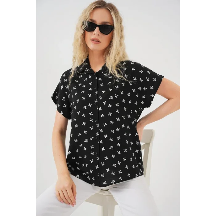 Kısa Kol Desenli Gömlek 20310 - Siyah