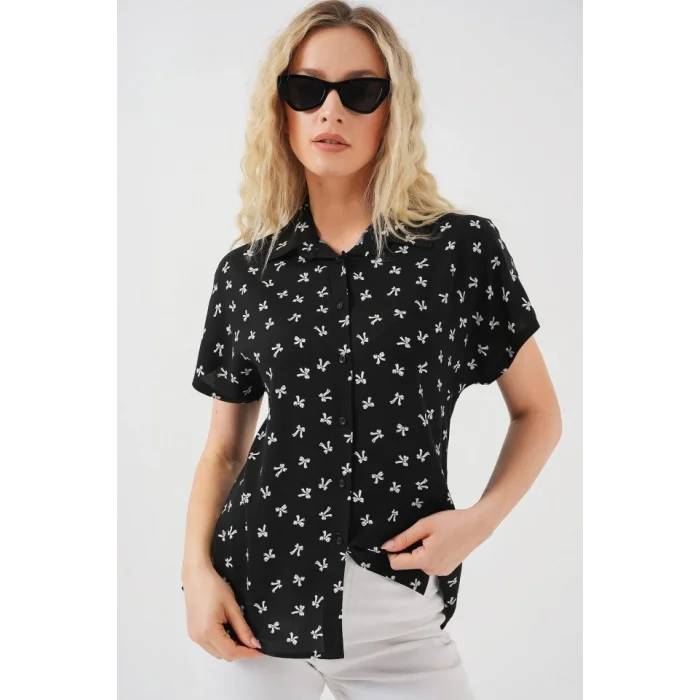 Kısa Kol Desenli Gömlek 20310 - Siyah