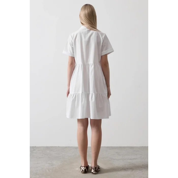 Kısa Kol Düğmeli Elbise - Beyaz