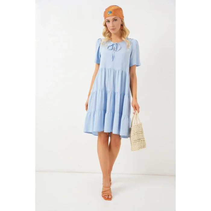 Kısa Kol Kısa Elbise 2554 - Mavi