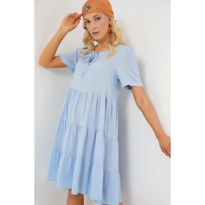 Kısa Kol Kısa Elbise 2554 - Mavi