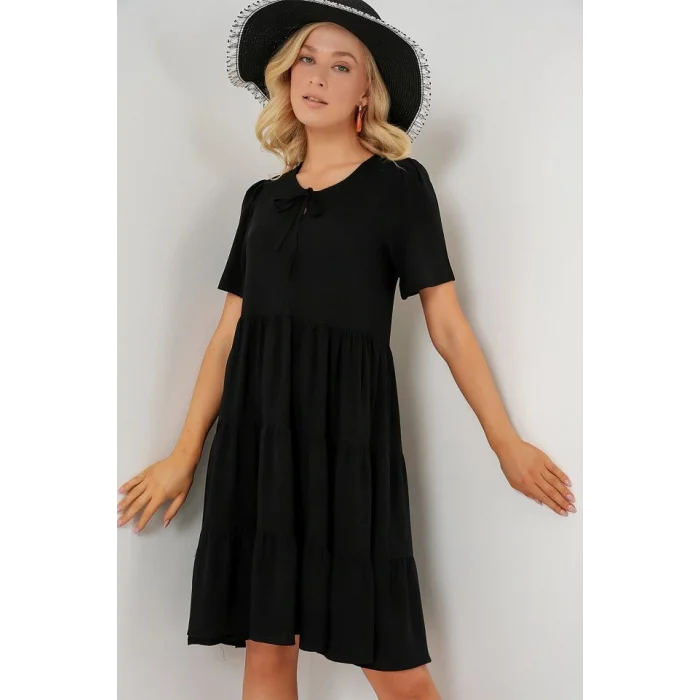 Kısa Kol Kısa Elbise 2554 - Siyah