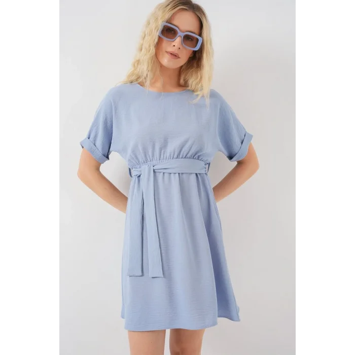 Kısa Kol Mini Ayrobin Elbise 2572 - Mavi
