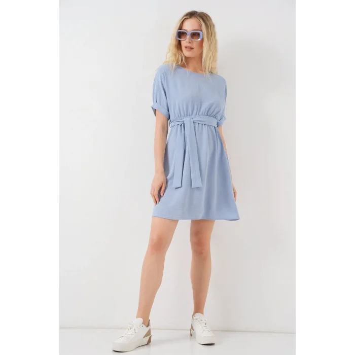 Kısa Kol Mini Ayrobin Elbise 2572 - Mavi