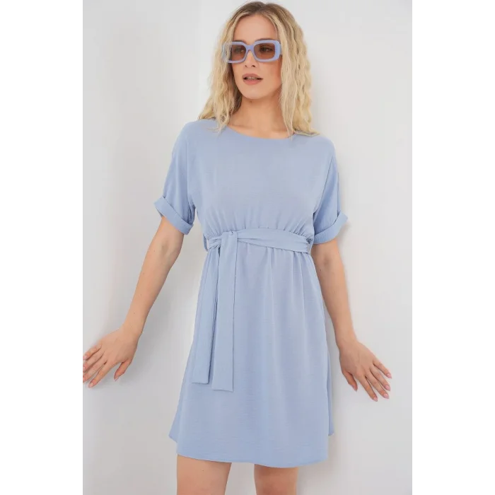Kısa Kol Mini Ayrobin Elbise 2572 - Mavi