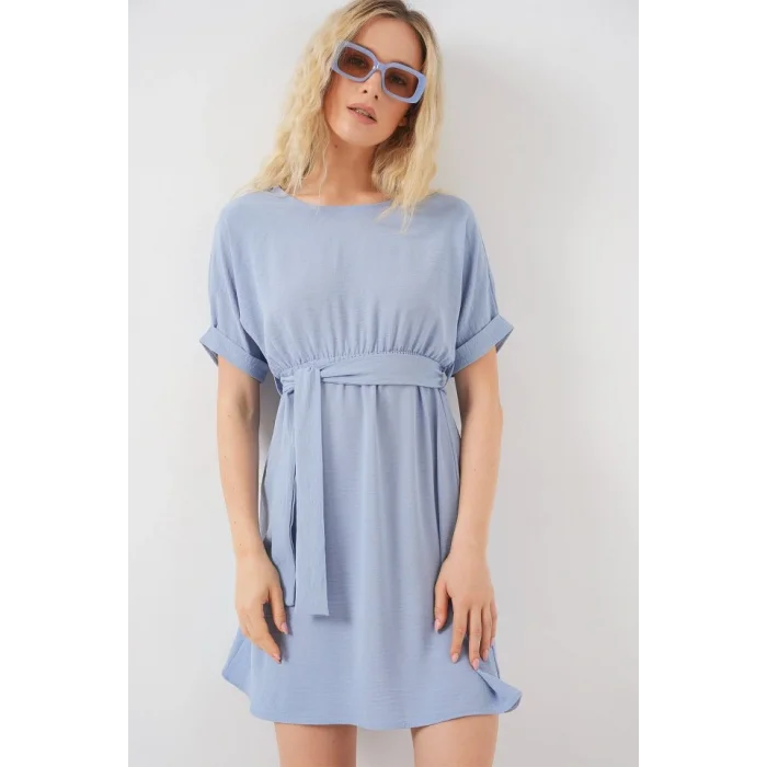 Kısa Kol Mini Ayrobin Elbise 2572 - Mavi