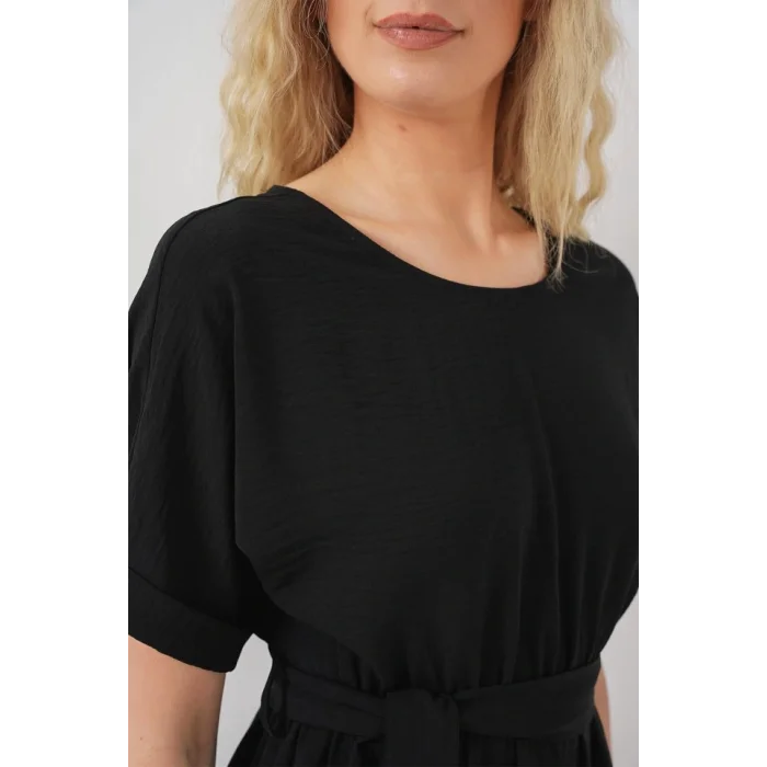 Kısa Kol Mini Ayrobin Elbise 2572 - Siyah