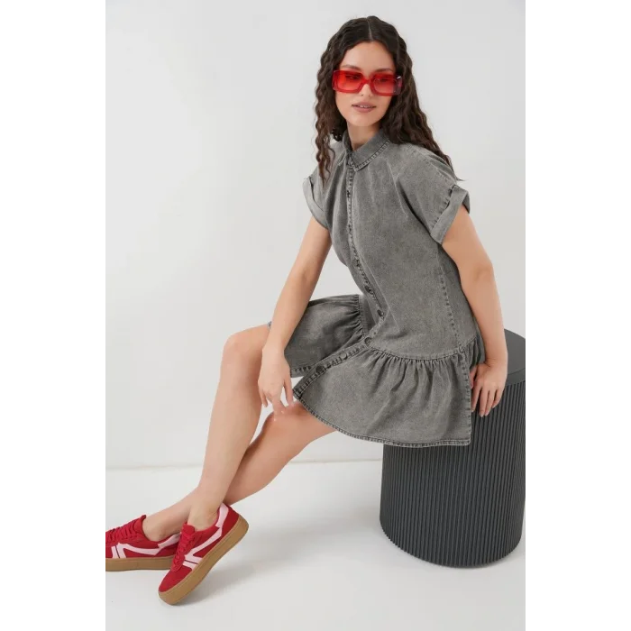 Kısa Kot Elbise 2530 - Füme