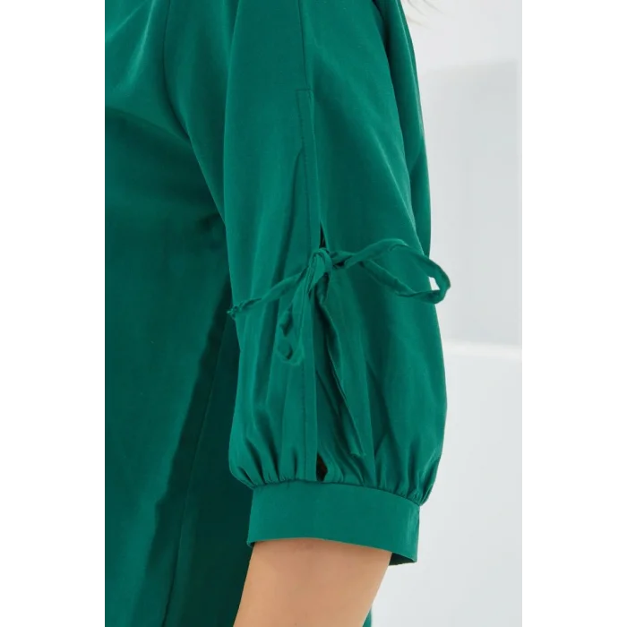 Kol Detaylı Zümrüt Yeşili Crop Gömlek 20246