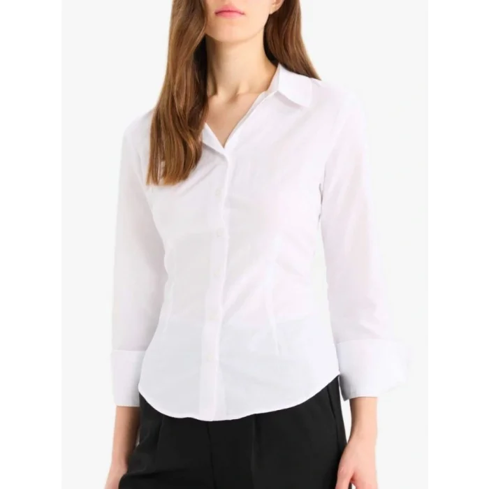 Kol Manşeti Geniş Düğmeli Gömlek -Beyaz