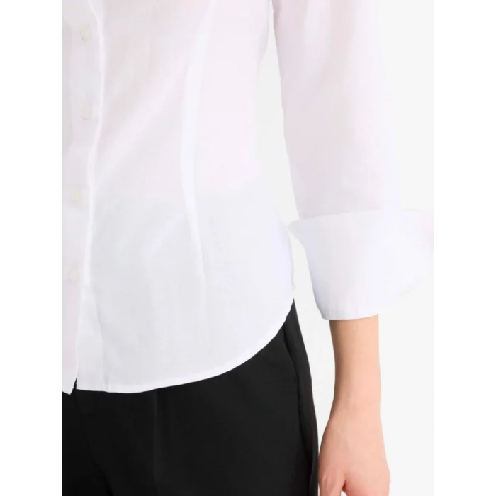 Kol Manşeti Geniş Düğmeli Gömlek -Beyaz