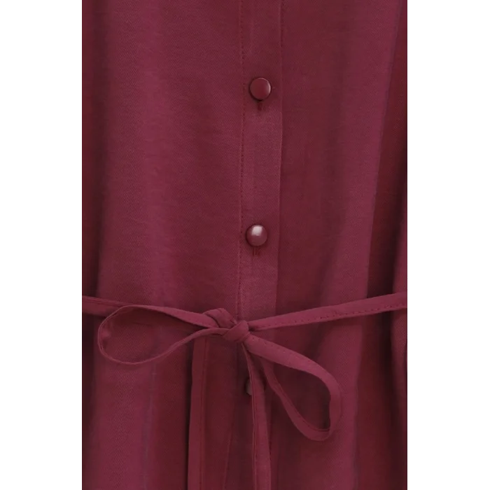 Kolları Ve Eteği Çiçekli Beli Bağcıklı Gömlek Etek İkili Modal Takım   -Mürdüm