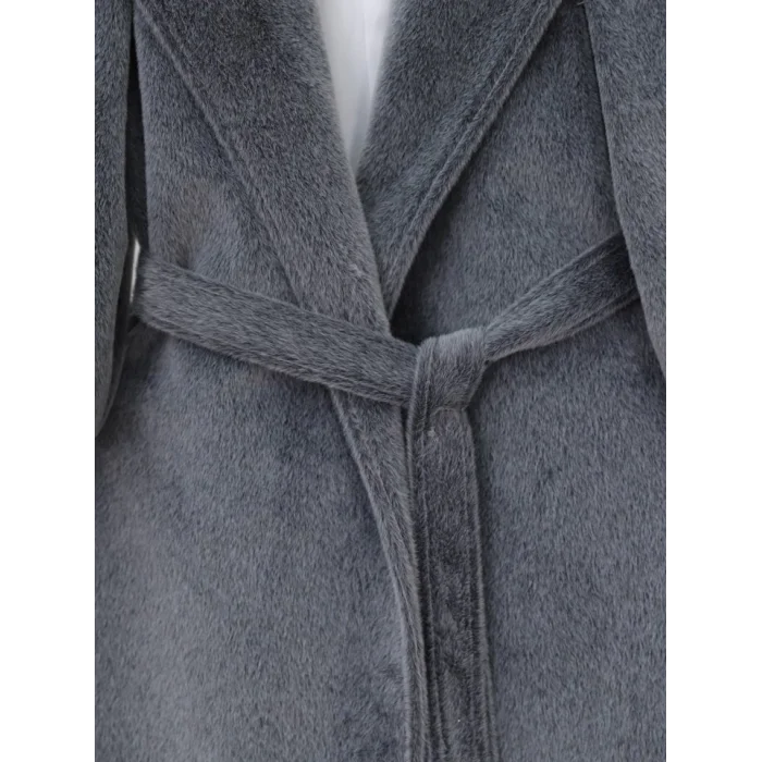 Kolu Ribanalı Şal Yaka Astarlı Kaşe Kaban -Füme