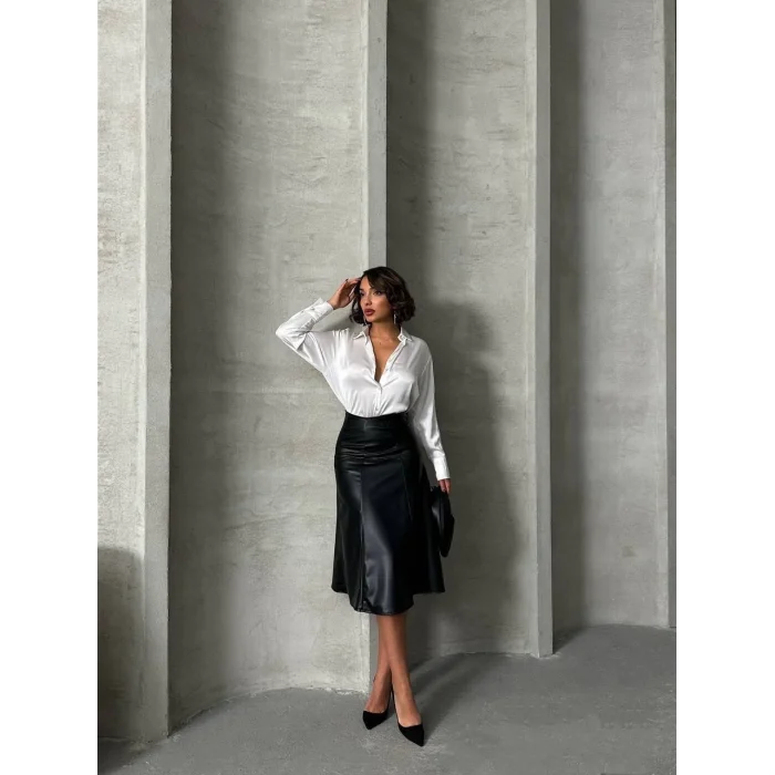 Komple parçalı deri etek siyah h26441