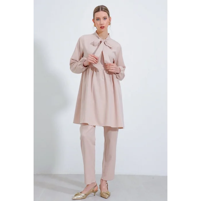 Krem Örme Pantolon Tunik Alt Üst Takım 6654