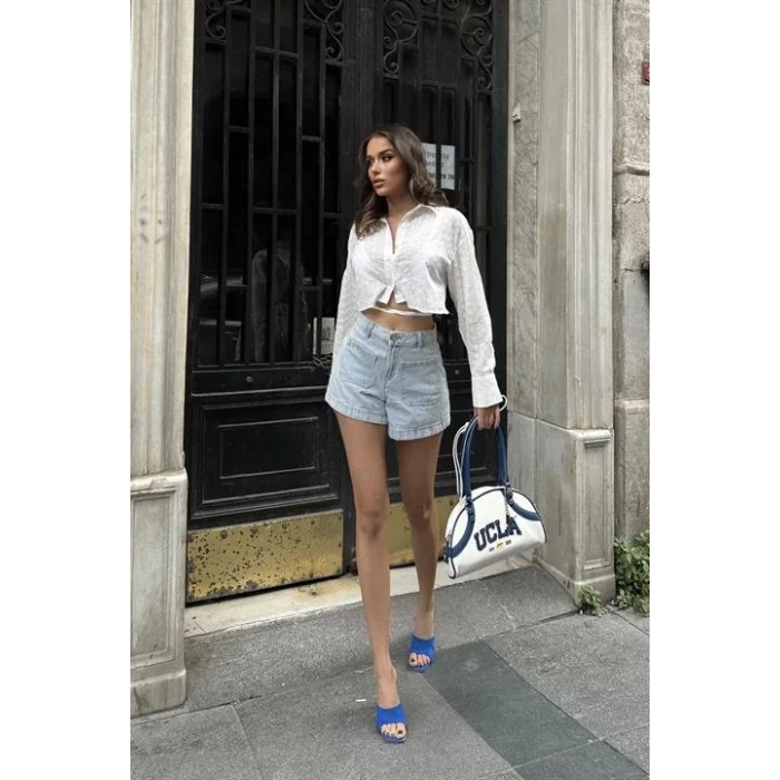 Kristen Sırt Dekolte Crop Gömlek 3253-08