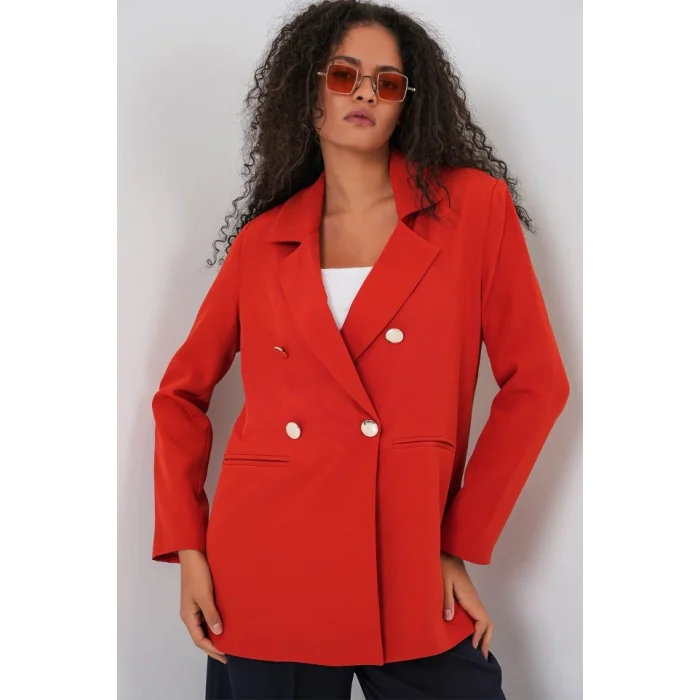 Kruvaze Yaka Blazer Ceket 0722 - Kiremit