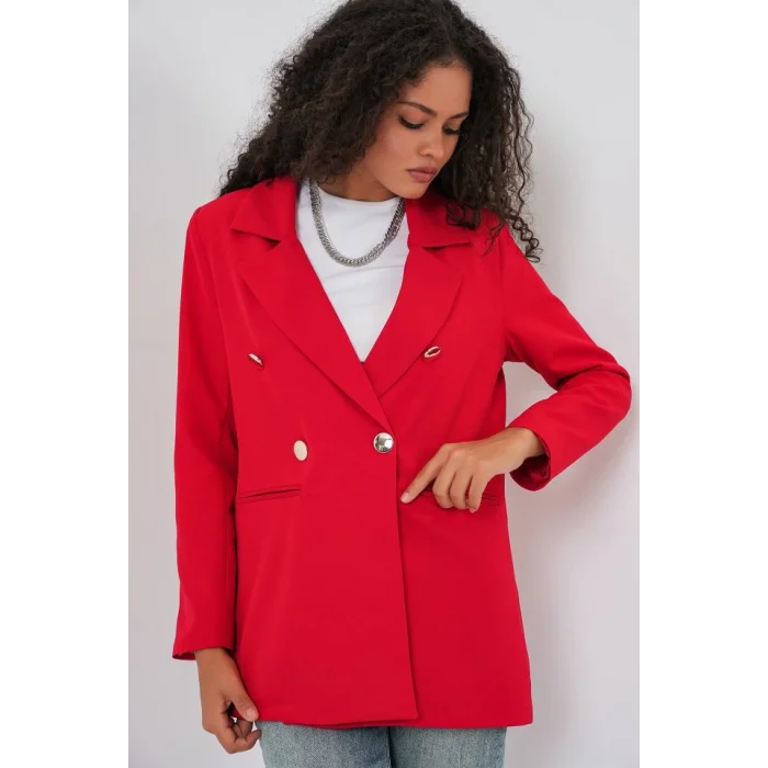 Kruvaze Yaka Blazer Ceket 0722 - Kırmızı