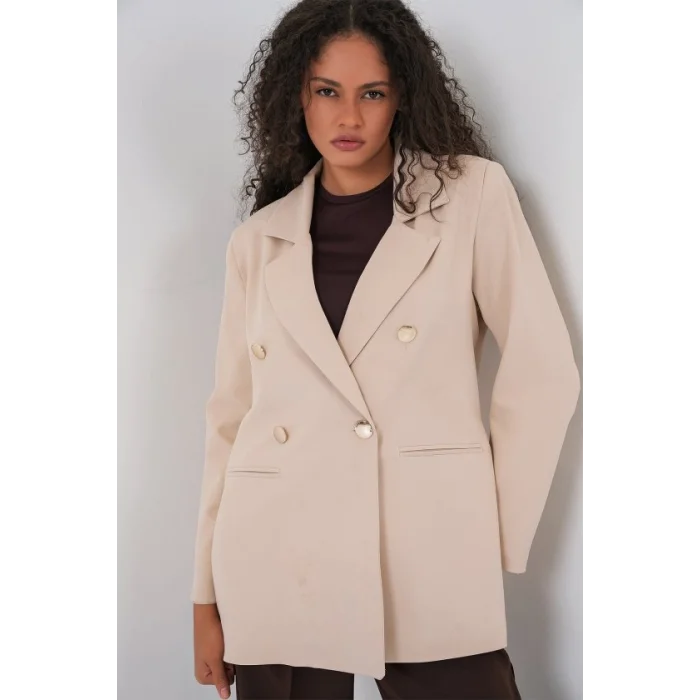 Kruvaze Yaka Blazer Ceket 0722 - Krem