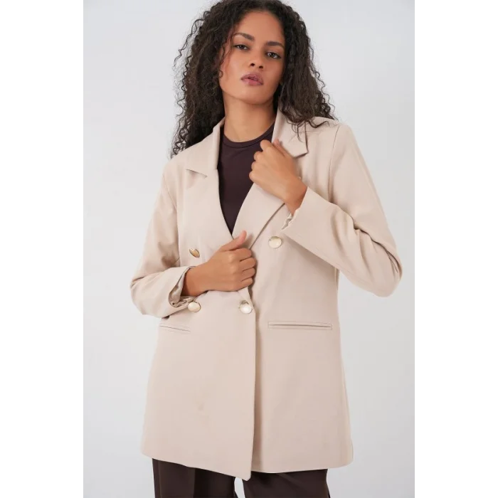 Kruvaze Yaka Blazer Ceket 0722 - Krem