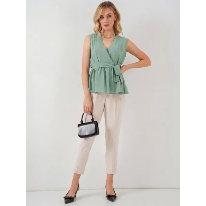 Kruvaze Yaka Kolsuz Bluz 966 - Çağla