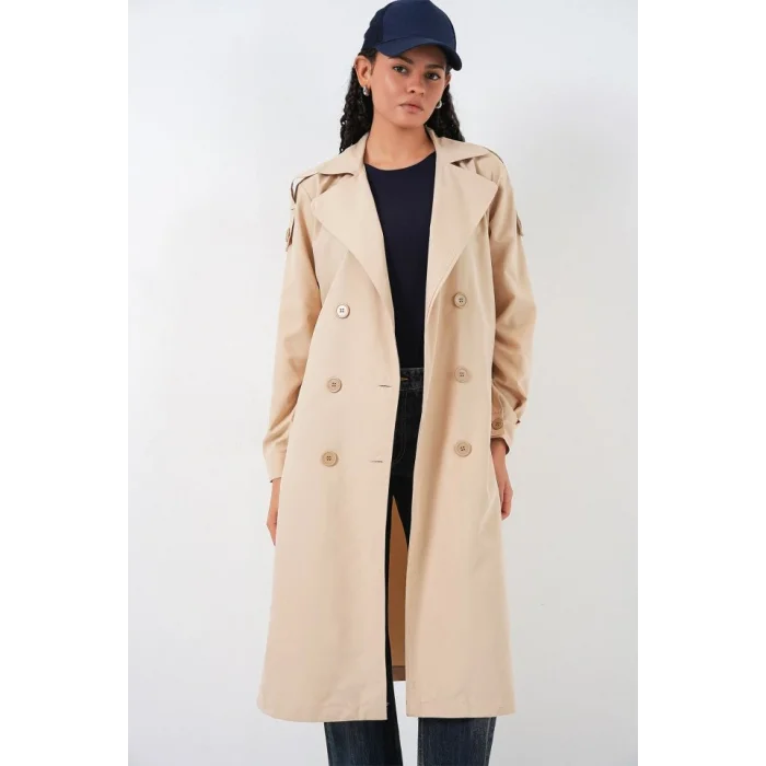 Kruvaze Yaka Trençkot 5978 - Bej