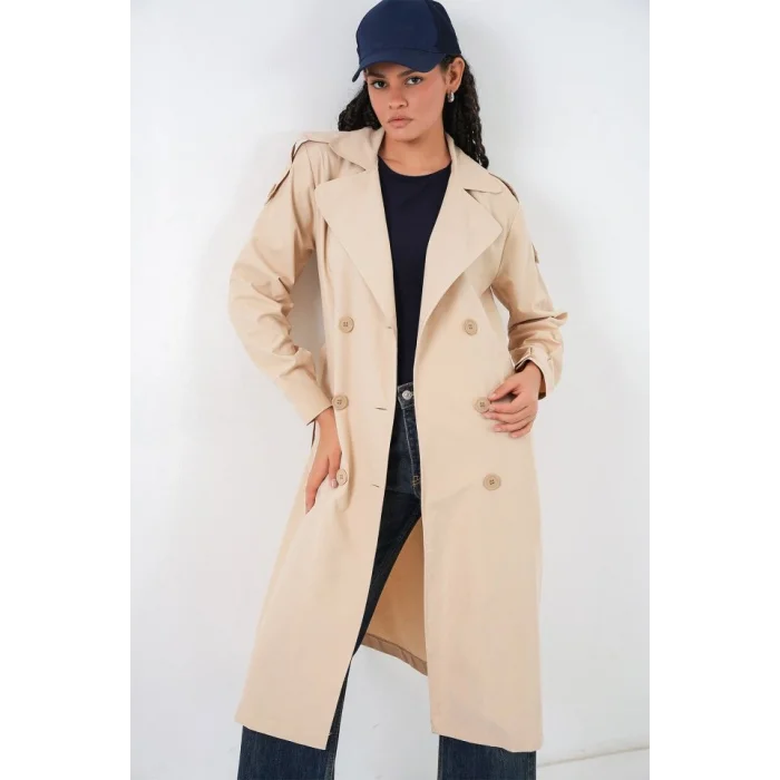 Kruvaze Yaka Trençkot 5978 - Bej