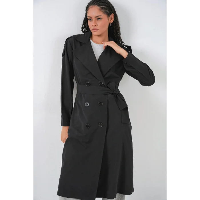 Kruvaze Yaka Trençkot 5978 - Siyah