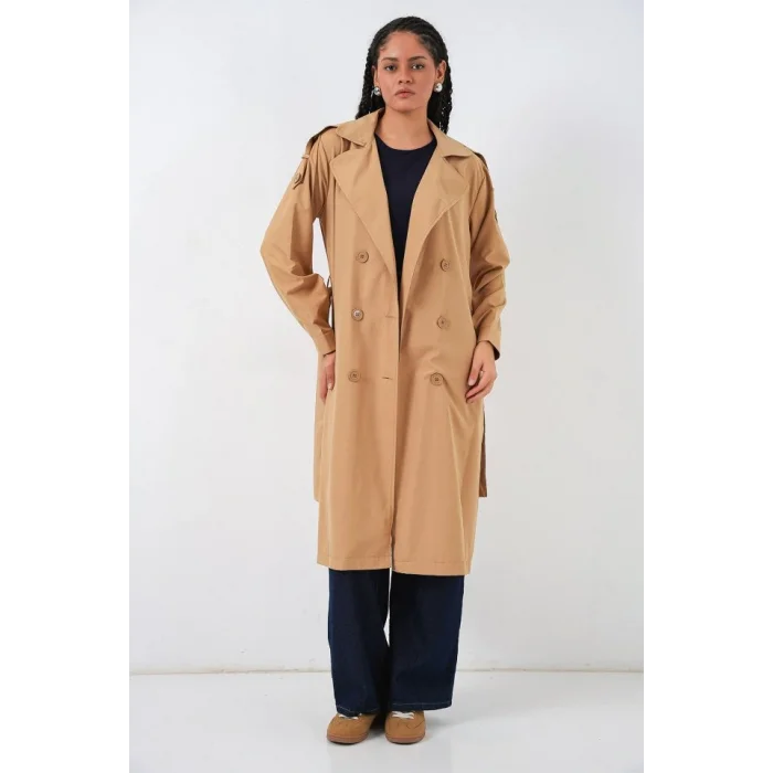 Kruvaze Yaka Trençkot 5978 - Taba