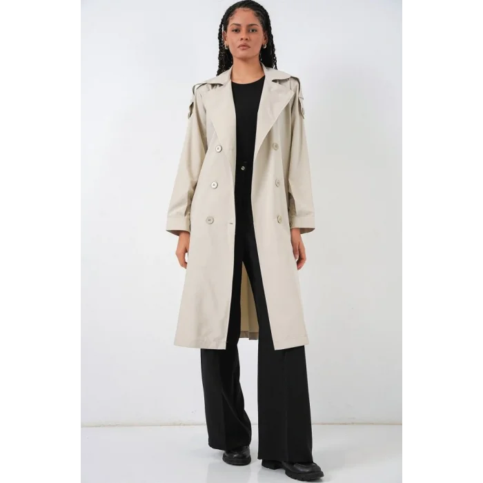 Kruvaze Yaka Trençkot 5978 - Taş