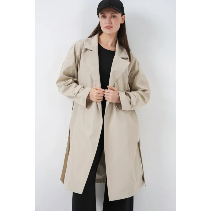 Kruvaze Yaka Trençkot 5987 - Bej