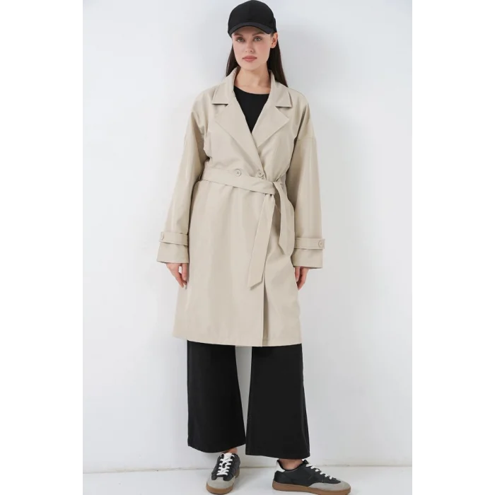 Kruvaze Yaka Trençkot 5987 - Bej