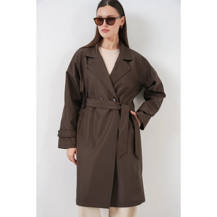 Kruvaze Yaka Trençkot 5987 - Kahverengi