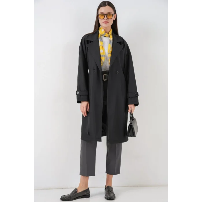 Kruvaze Yaka Trençkot 5987 - Siyah
