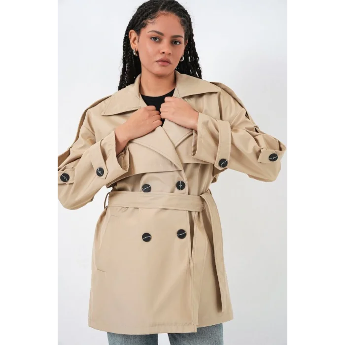 Kuşaklı Kısa Trençkot 5974 - Bej