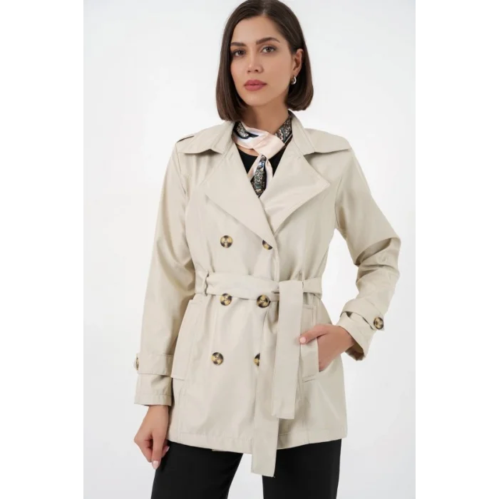 Kuşaklı Kısa Trençkot 5982 - Bej