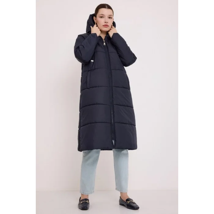 Lacivert Kapşonlu Uzun Şişme Mont 5120