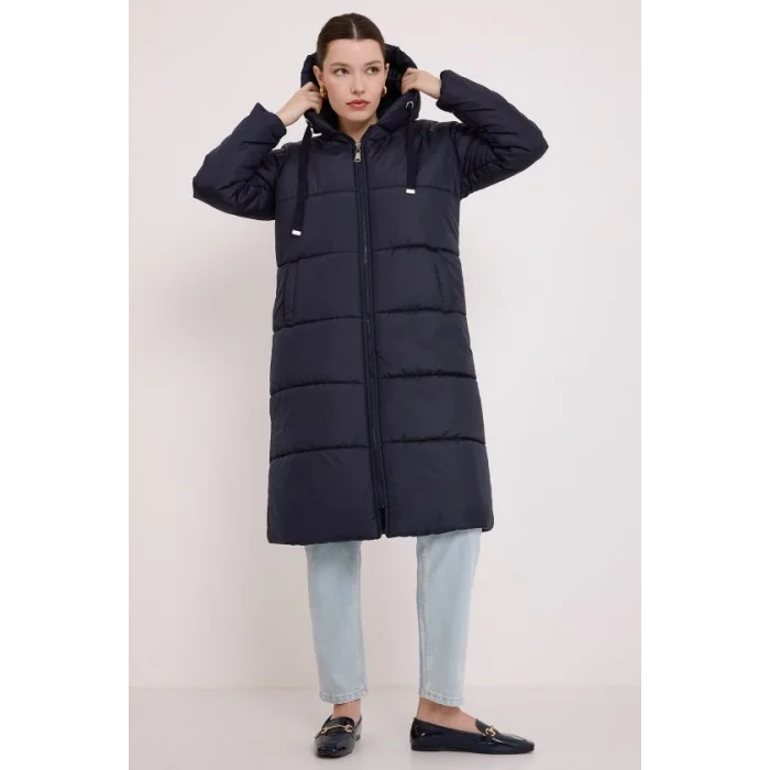 Lacivert Kapşonlu Uzun Şişme Mont 5120