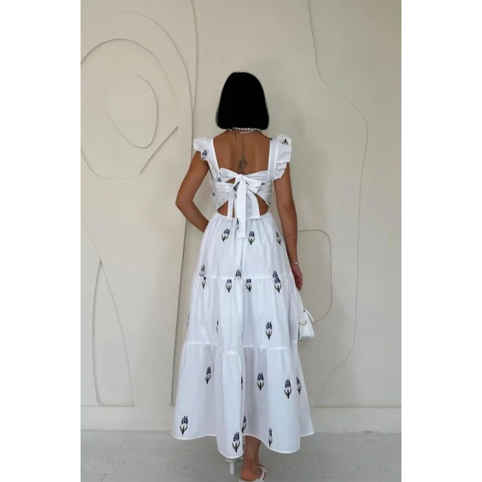 Lacivert Sıfır Kol Fırfırlı Elbise