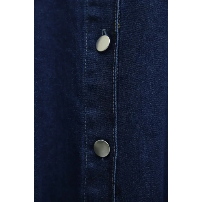 Lastik Kemerli Düğmeli Uzun Kot Elbise  -Laci