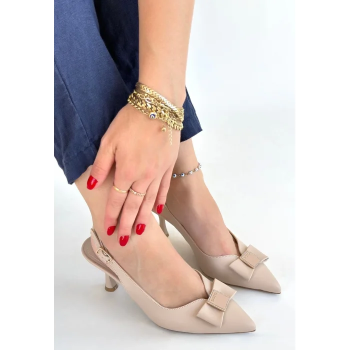 Leyya Bej Cilt Topuklu Ayakkabı