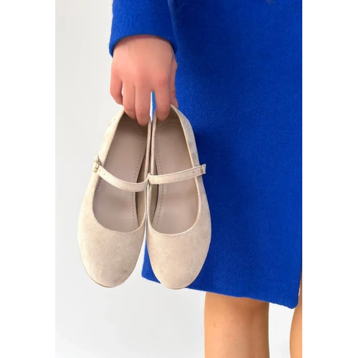 Lossa Bej Süet Kemerli Babet Ayakkabı